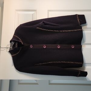 Vintage Herman Geist Women's Black Brown Wool Stitched Detail Sweater Size PM